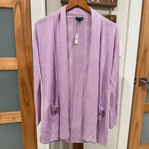 Talbots Linen Shawl‎ Collar Open Front Cardigan Sweater Lavender Women's XS NEW